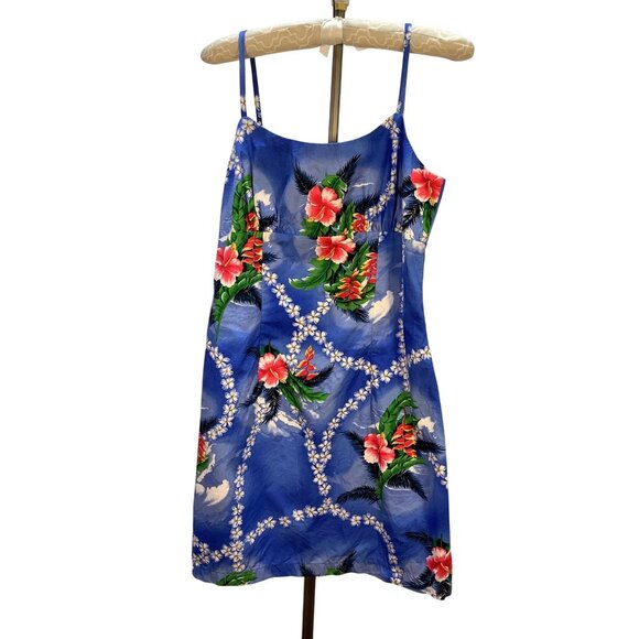 Naniloa Dresses & Skirts - Made in Hawaii Mini Sundress Womens M Blue Floral Hibiscus Beachy Casual